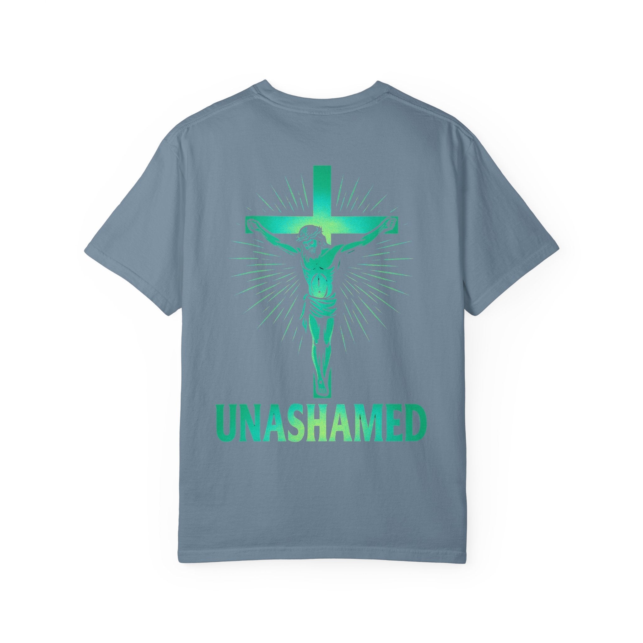 Unashamed T-shirt – Romans 1:16 Crucifixion Christian t-shirt for Bold Unwavering Faith Printify