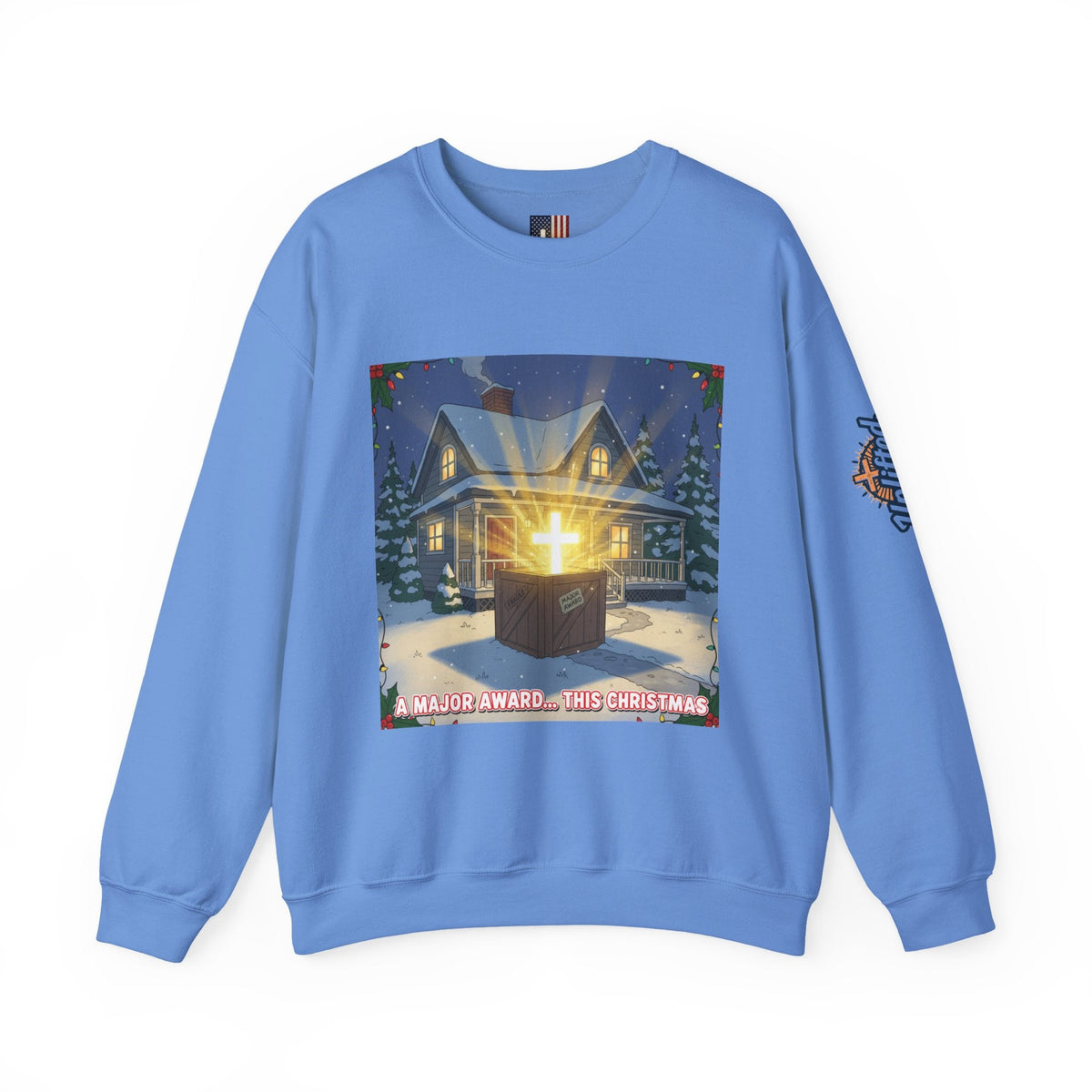 A Major Award This Christmas Sweatshirt – Fragile Leg Lamp Parody Cross Unboxing Christian Sweatshirt for Hilarious Faith & Holiday Glow Printify