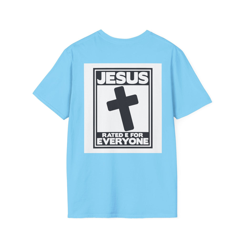 Jesus, Rated E for Everyone T-shirt - Gamer Faith T-shirt - Christian Video Game Parody Printify