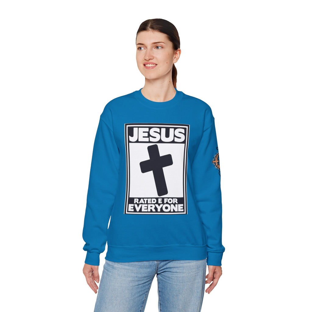 Jesus, Rated E for Everyone Sweatshirt - Gamer Faith Sweatshirt - Christian Video Game Parody Printify