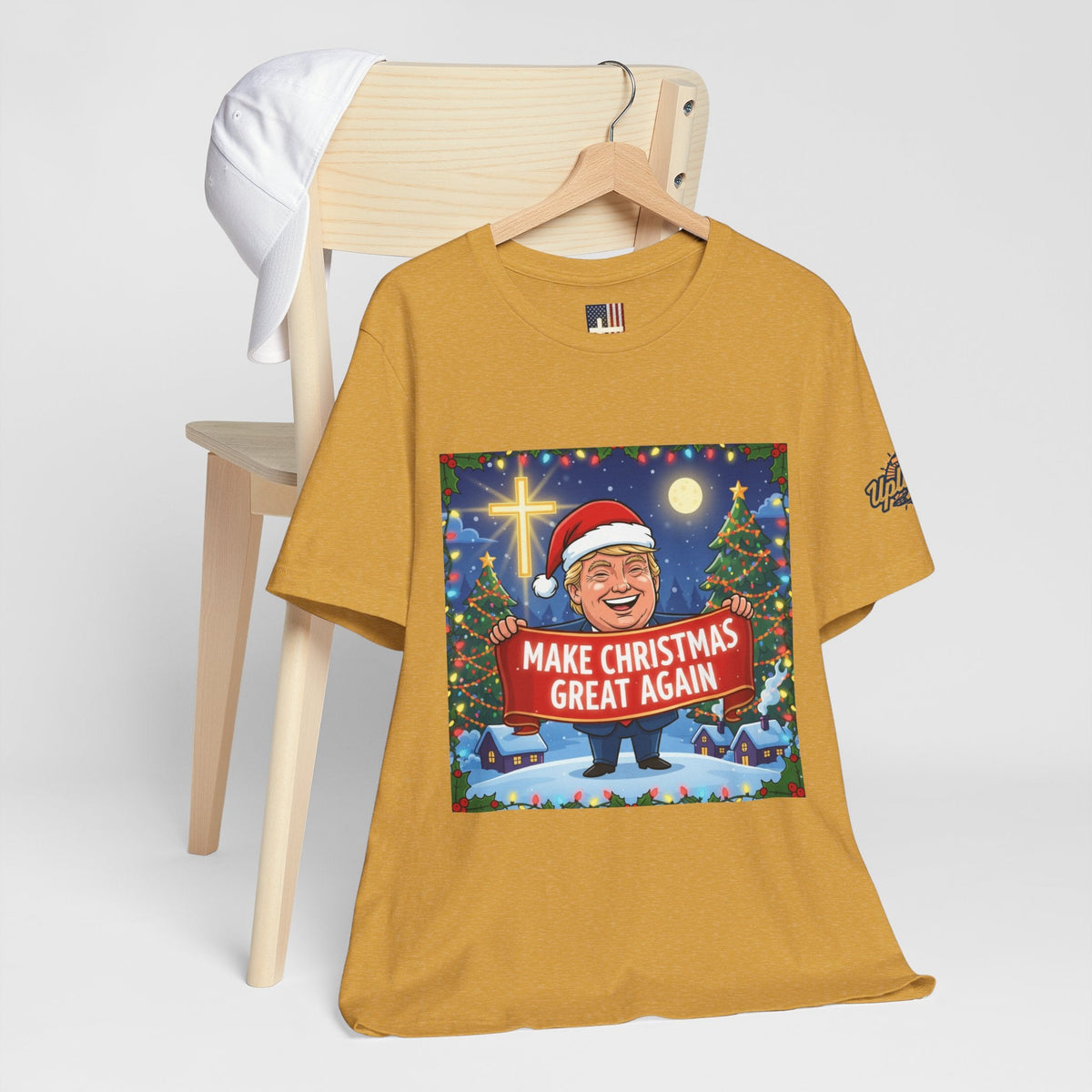 🎄 Make Christmas Great Again – Patriotic Christian Christmas T-Shirt | Bold Holiday Faith Tee | Red & White Banner Design | Uplifted Gear Printify
