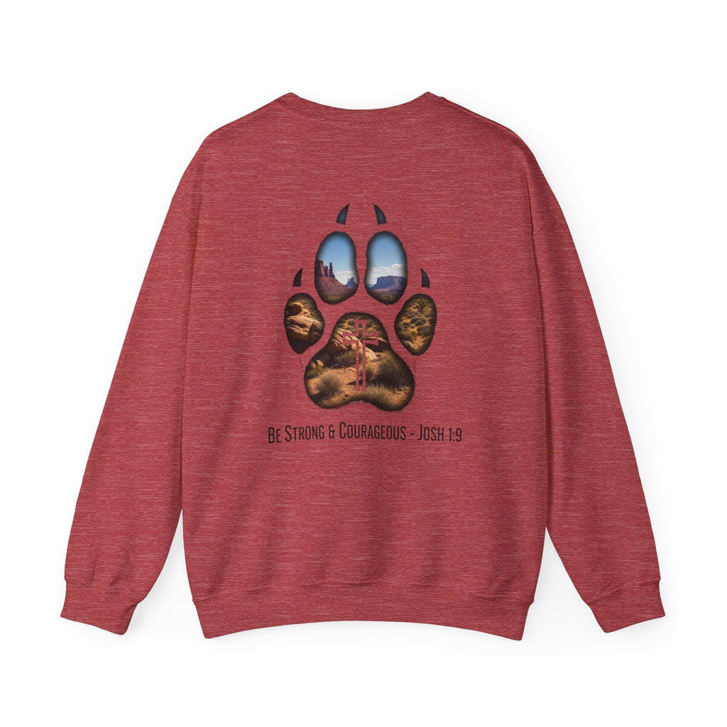 Strong and Courageous Sweatshirt – Joshua 1:9 Canine Pawprint Desert Christian Sweatshirt for Dog Lovers Printify