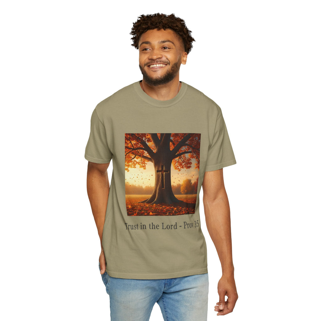 Trust in the Lord T-Shirt – Autumn Tree Christian Tee with Proverbs 3:5 Printify