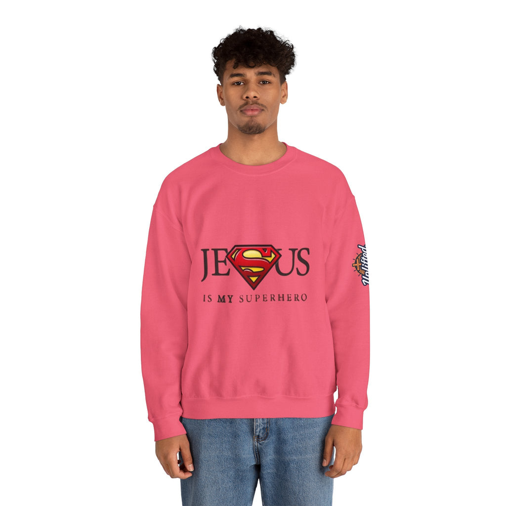 Jesus Is My Superhero Crewneck Sweatshirt Printify