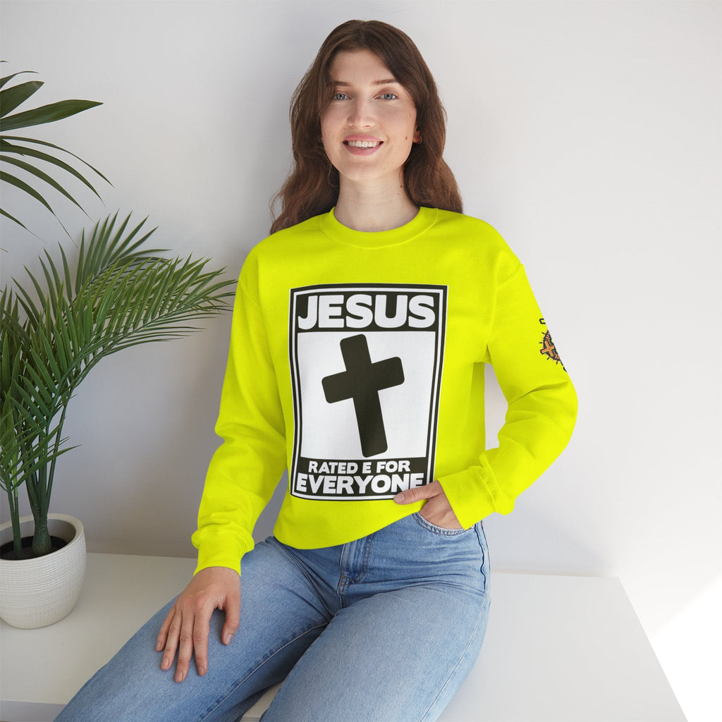 Jesus, Rated E for Everyone Sweatshirt - Gamer Faith Sweatshirt - Christian Video Game Parody Printify