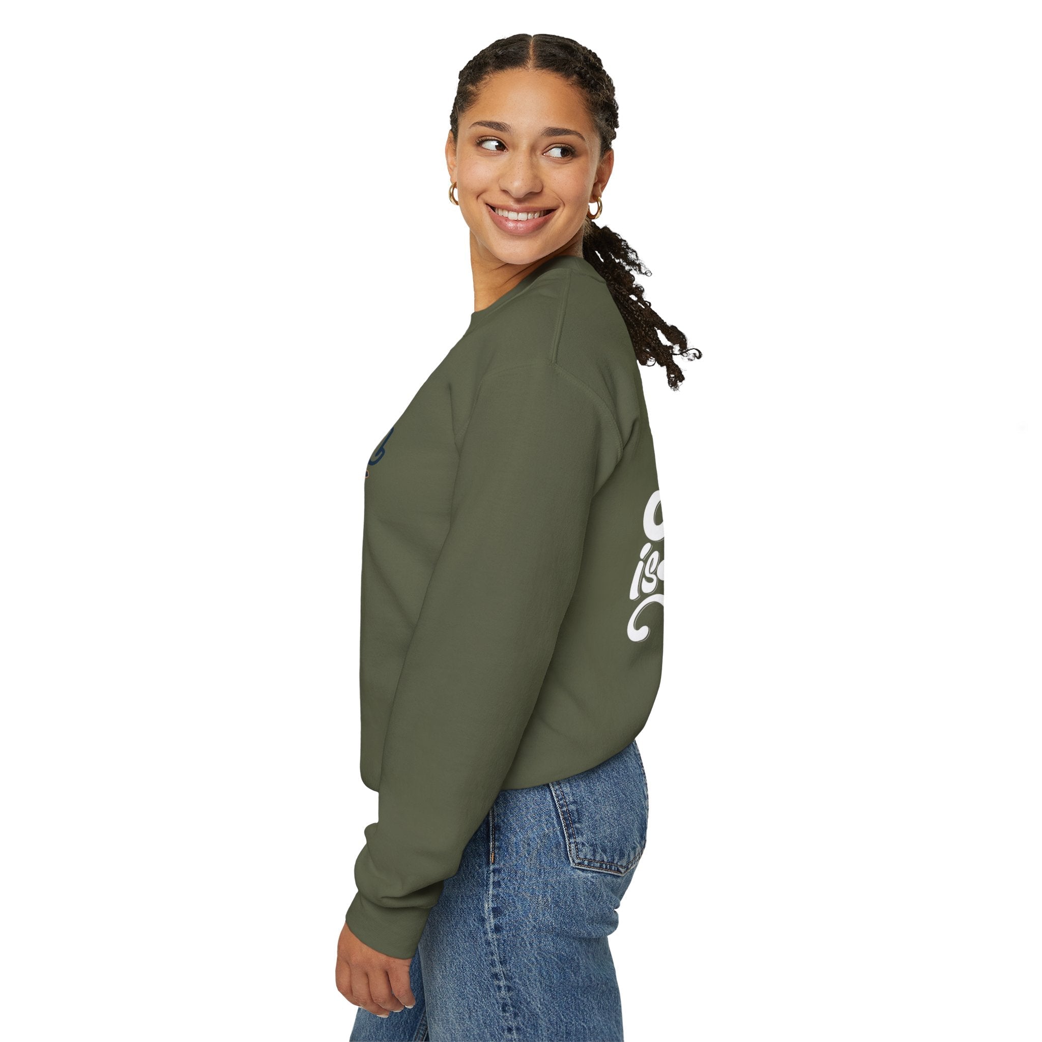 Jesus is King Sweatshirt – Bold Crown & Cross Christian Hoodie for Eternal Faith & Comfort Printify