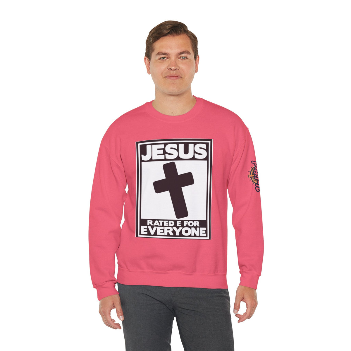 Jesus, Rated E for Everyone Sweatshirt - Gamer Faith Sweatshirt - Christian Video Game Parody Printify