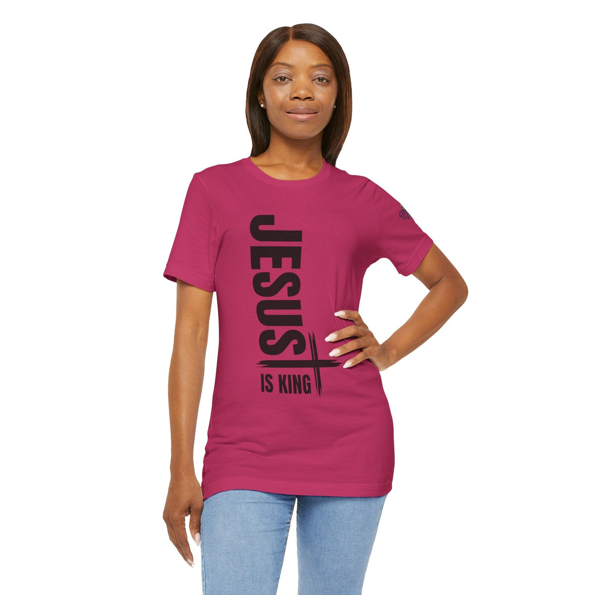 Jesus Is King T-shirt | Modern Typographic Cross Christian T-shirt Printify