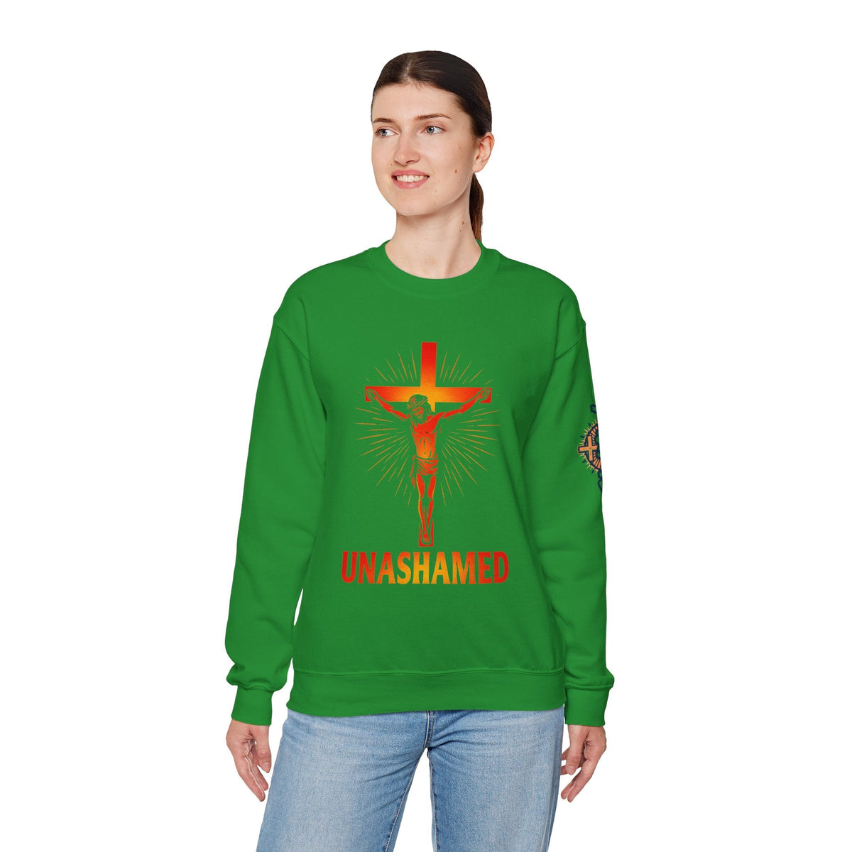 Unashamed Sweatshirt – Romans 1:16 Crucifixion Christian Sweatshirt for Bold Unwavering Faith Printify