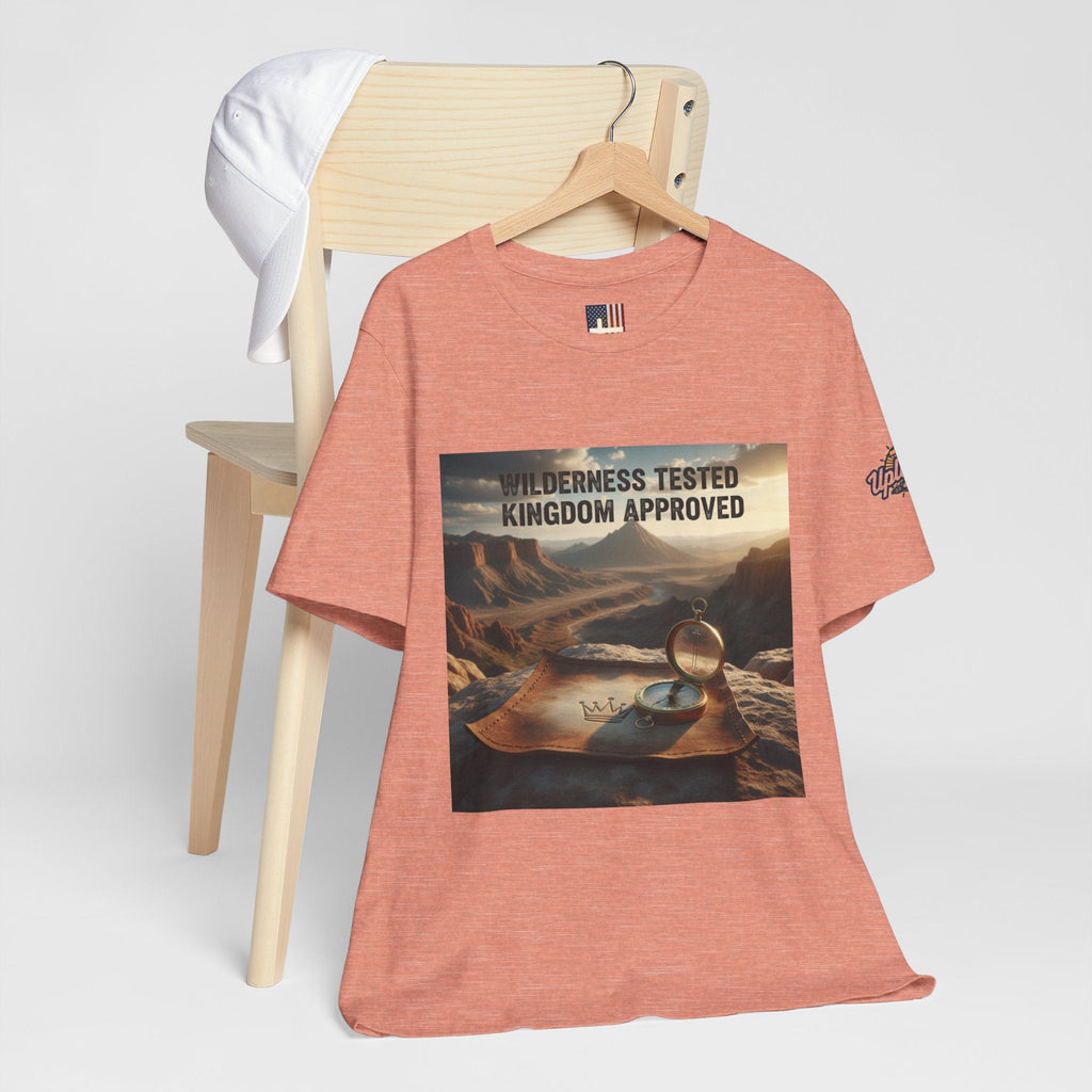 Wilderness Tested Kingdom Approved T-shirt – Mountain Desert Compass Crown Christian T-shirt for Biblical Adventure Faith Printify