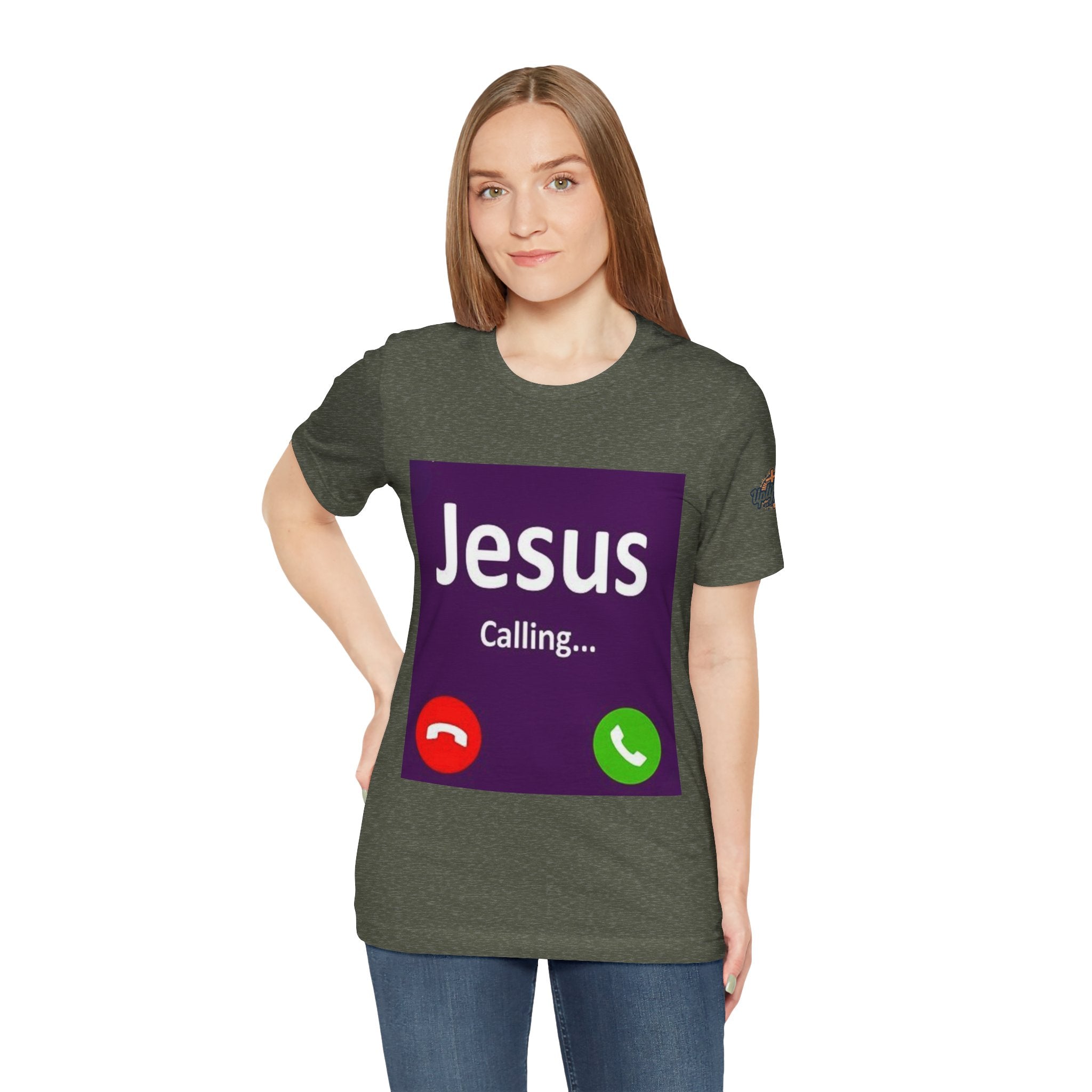 Jesus Calling T-shirt – Funny Cell Phone Screen Christian T-shirt for Divine Connection & Faith Humor Printify
