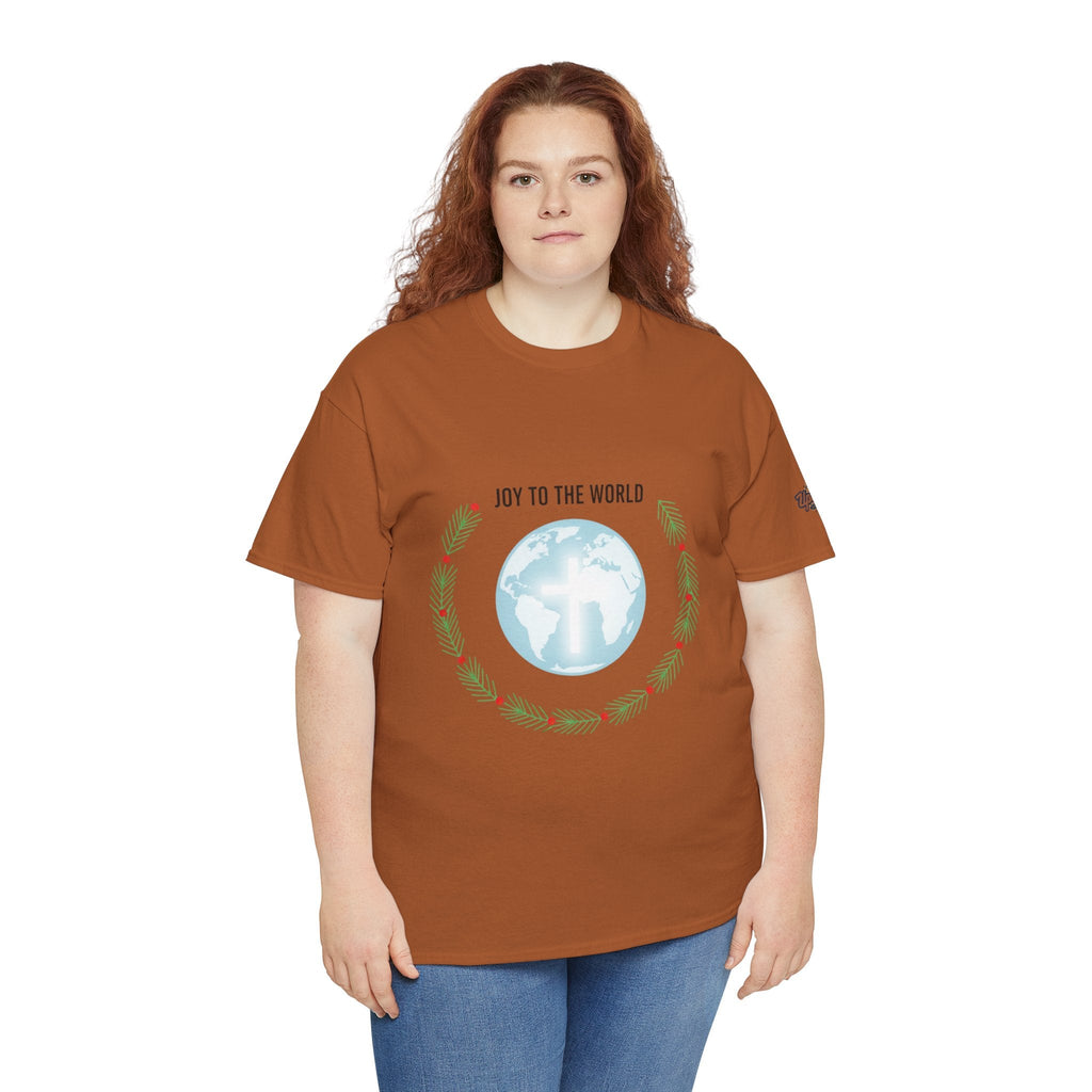 Joy to the World T-shirt – Wreath Earth Nativity Christian Christmas T-shirt for Isaiah 9:6 Holiday Faith & Festive Joy Printify