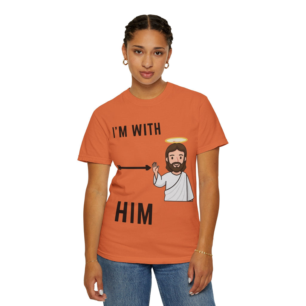 🔥 I’m With Him → Christian T-Shirt | Arrow Pointing to Jesus | Minimalist Faith Tee | Subtle Cross Design | Bible-Inspired Apparel by Uplifted Gear Printify