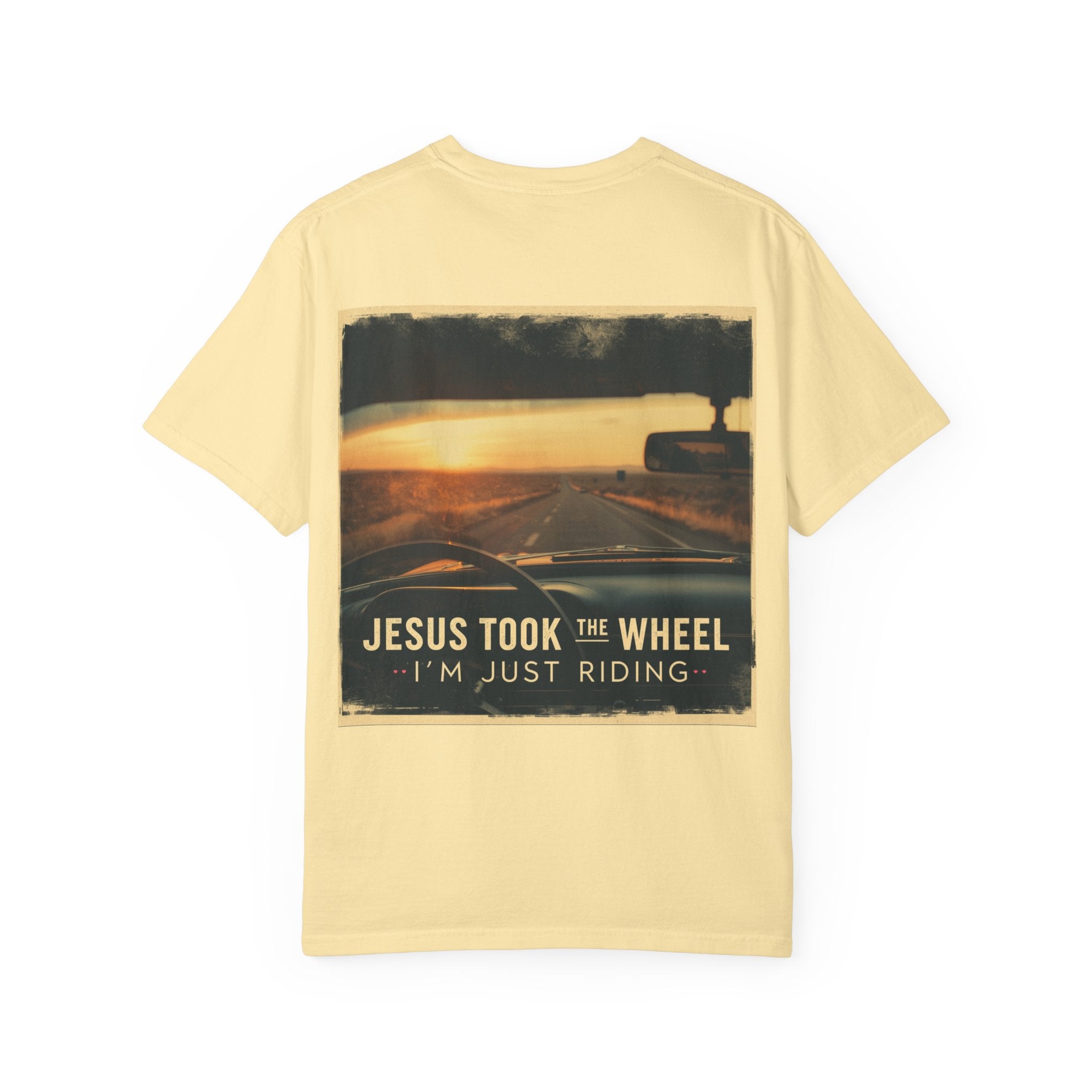 Jesus Took the Wheel I'm Just Riding T-shirt – Funny Christian Convertible Car T-shirt for Surrendered Faith & Humor Printify