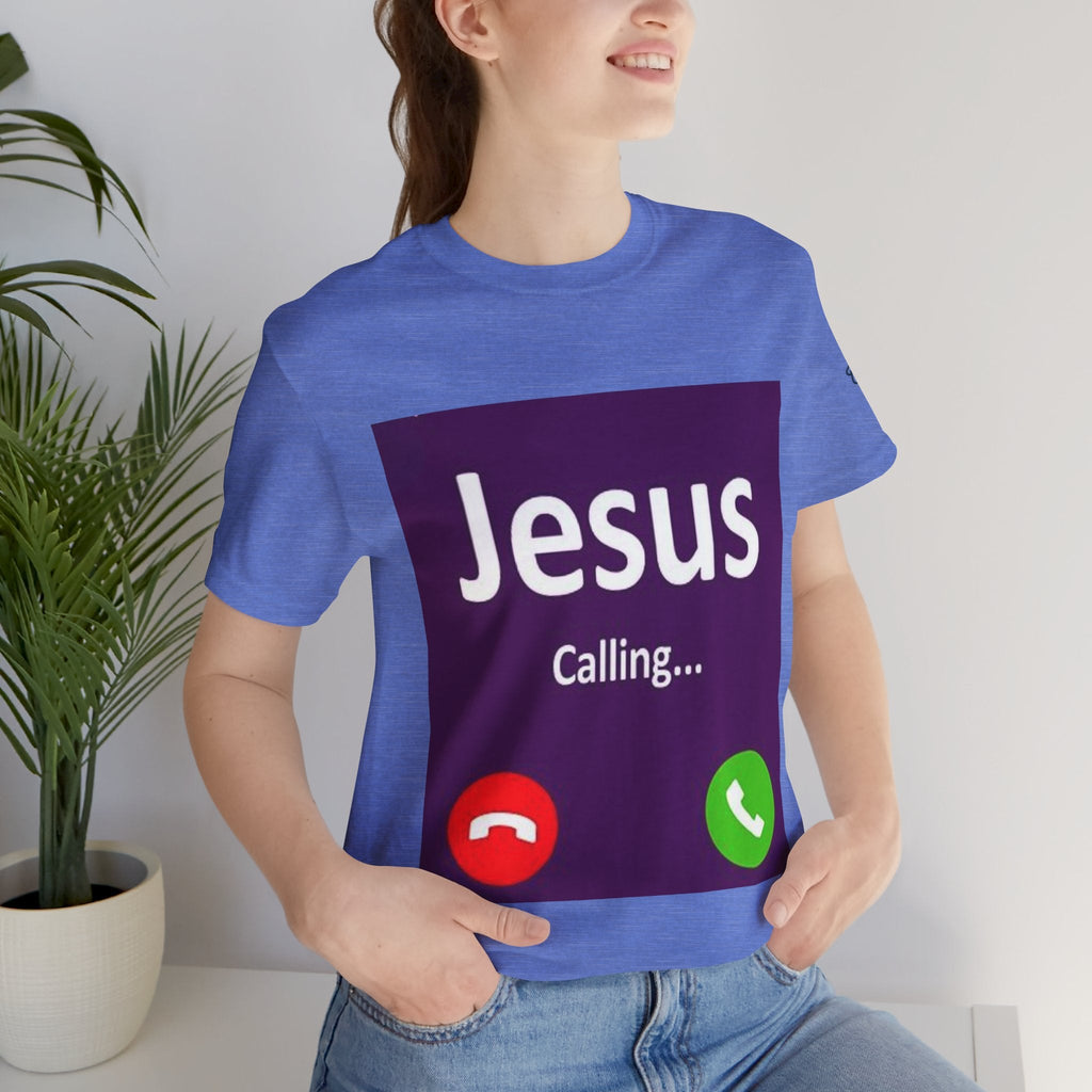 Jesus Calling T-shirt – Funny Cell Phone Screen Christian T-shirt for Divine Connection & Faith Humor Printify