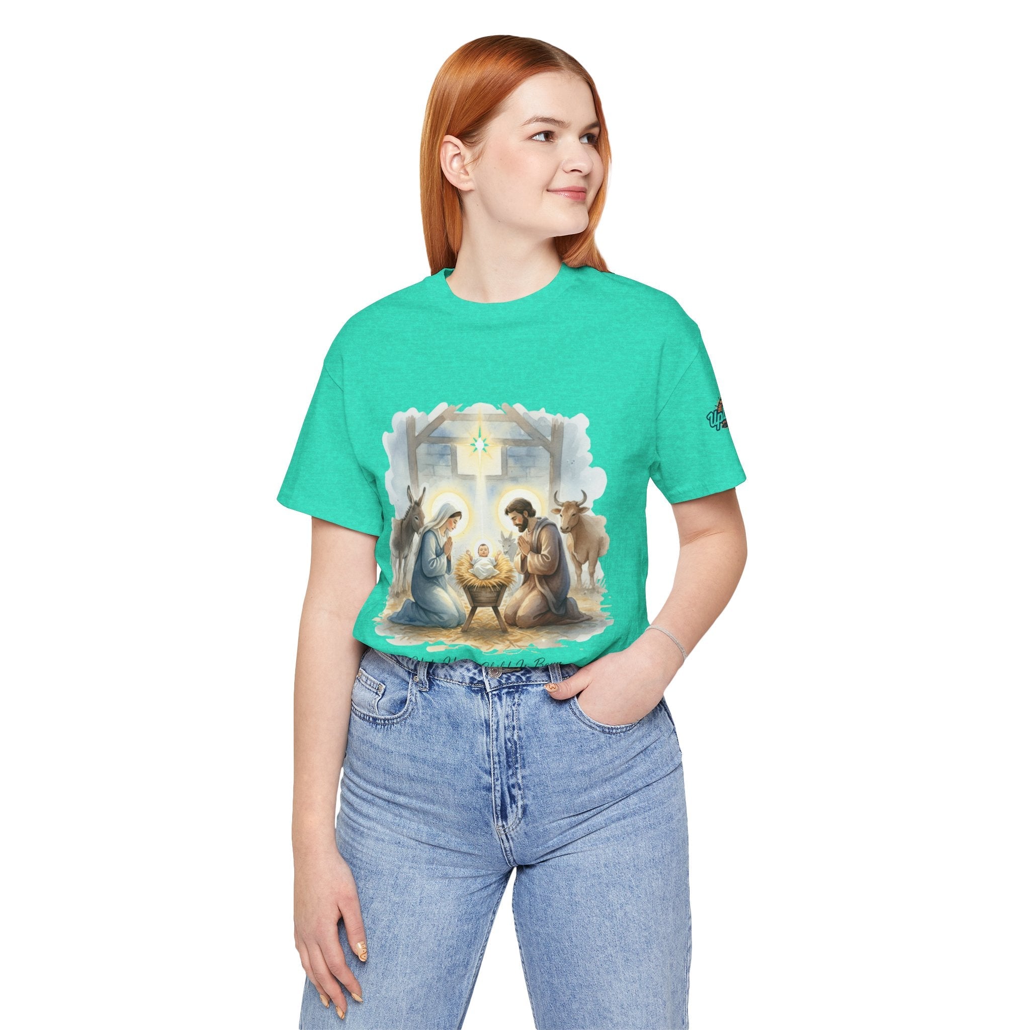 Unto Us a Child is Born T-shirt – Isaiah 9:6 Nativity Manger Scene Christian Christmas T-shirt for Holy Night Faith Printify