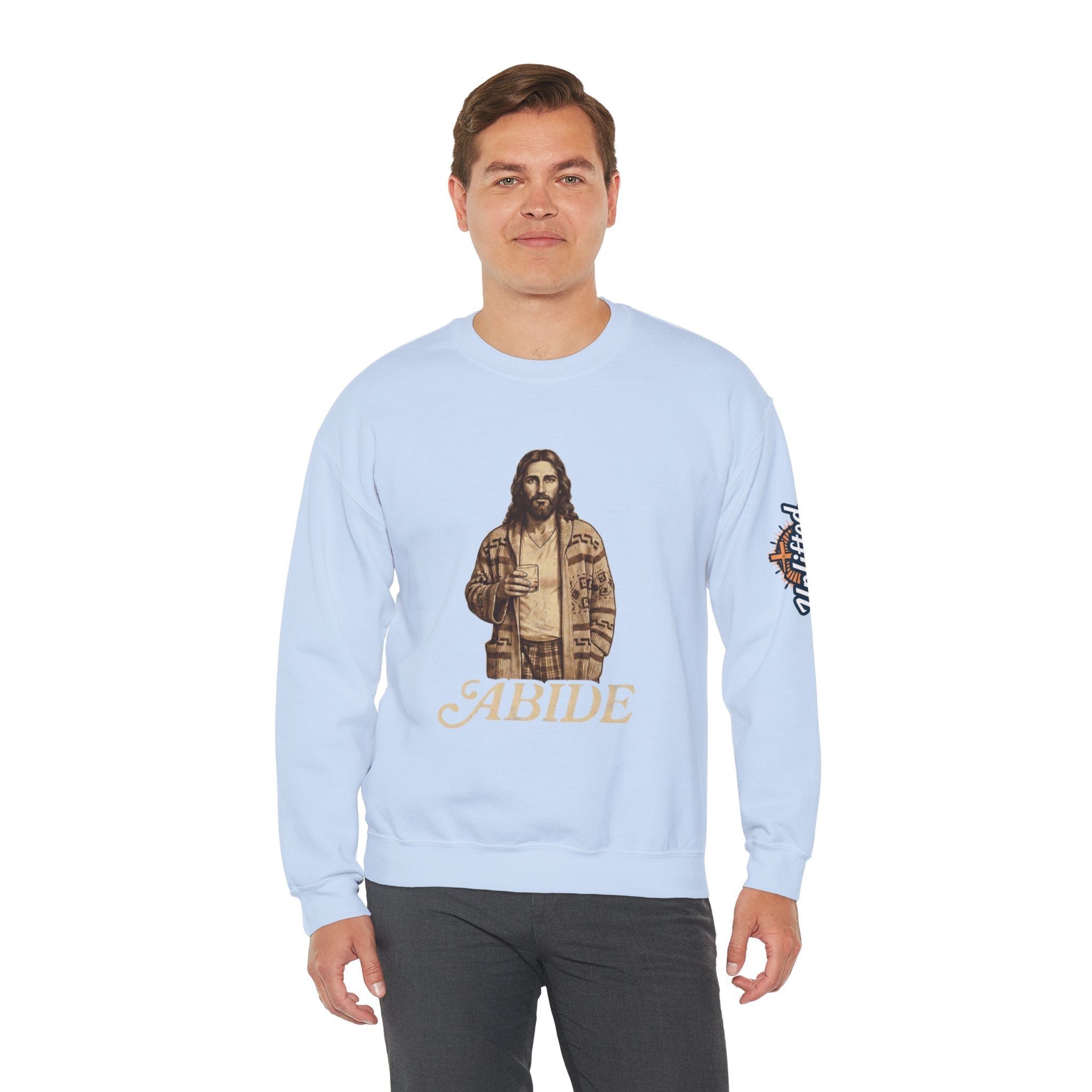 Abide Jesus Sweatshirt — Vintage 'The Dude' Religious Graphic Sweatshirt Printify