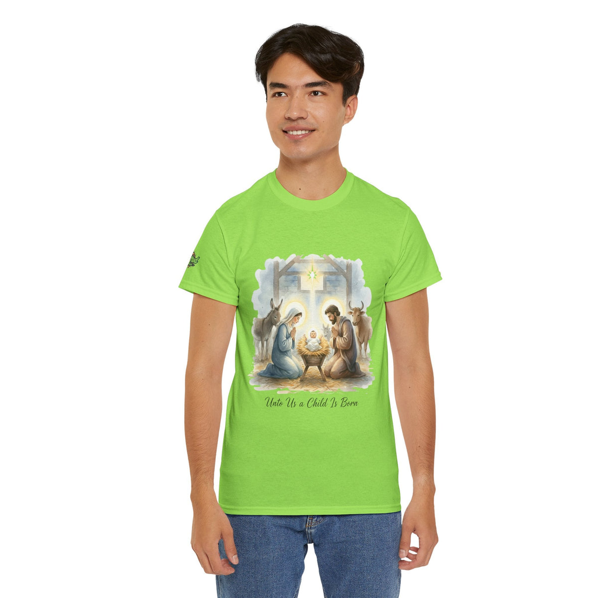 Unto Us a Child is Born T-shirt – Isaiah 9:6 Nativity Manger Scene Christian Christmas T-shirt for Holy Night Faith Printify