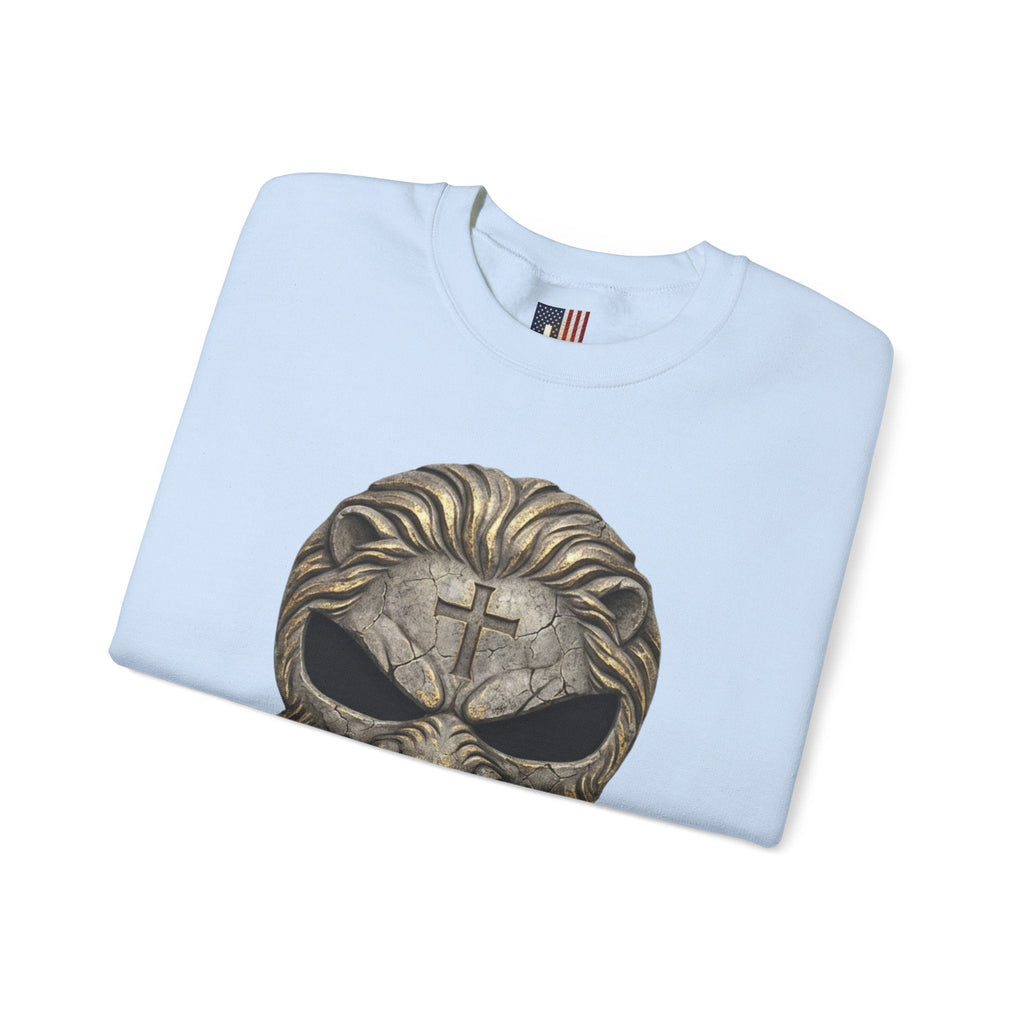 Lion of Judah Skull Christian Sweatshirt - Warrior Faith Cross Sweatshirt Printify