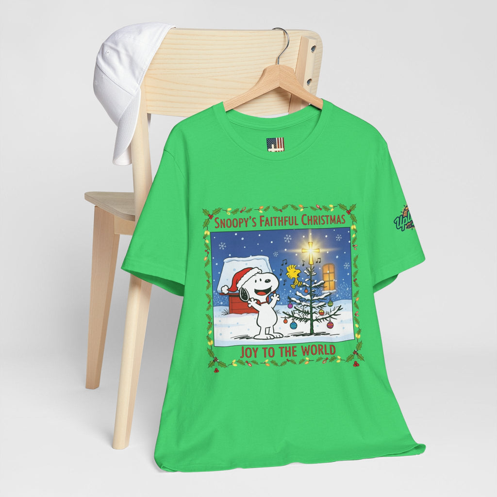 🎄 Faithful Christmas Friends – Christian Holiday T-Shirt | Festive Tree & Cartoon Duo | Heartwarming Christmas Tee by Uplifted Gear Printify