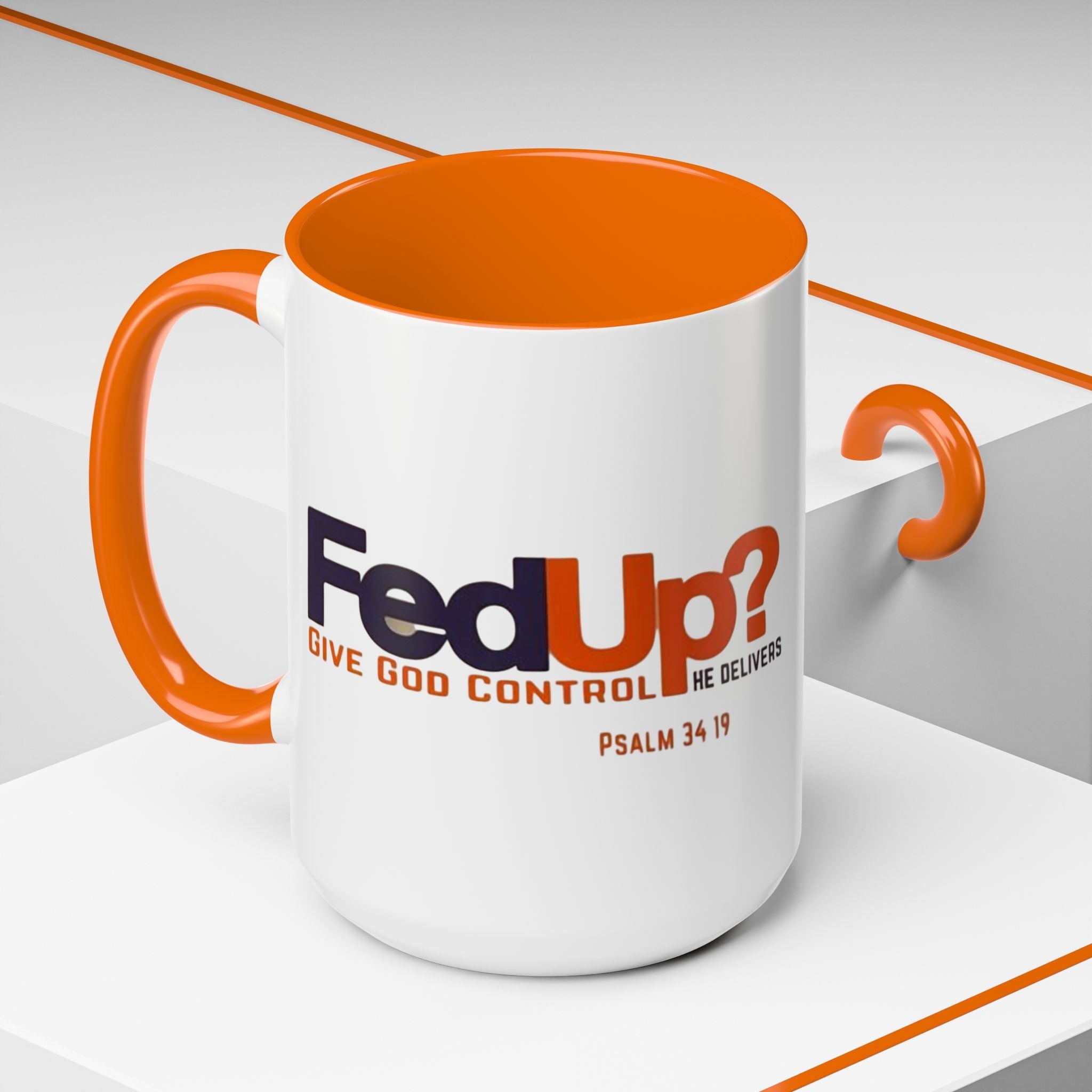 Funny Christian Coffee Mug — “Give God Control, HE Delivers” Accent Mug (11/15oz) Printify