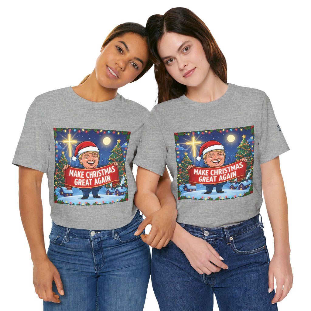 🎄 Make Christmas Great Again – Patriotic Christian Christmas T-Shirt | Bold Holiday Faith Tee | Red & White Banner Design | Uplifted Gear Printify