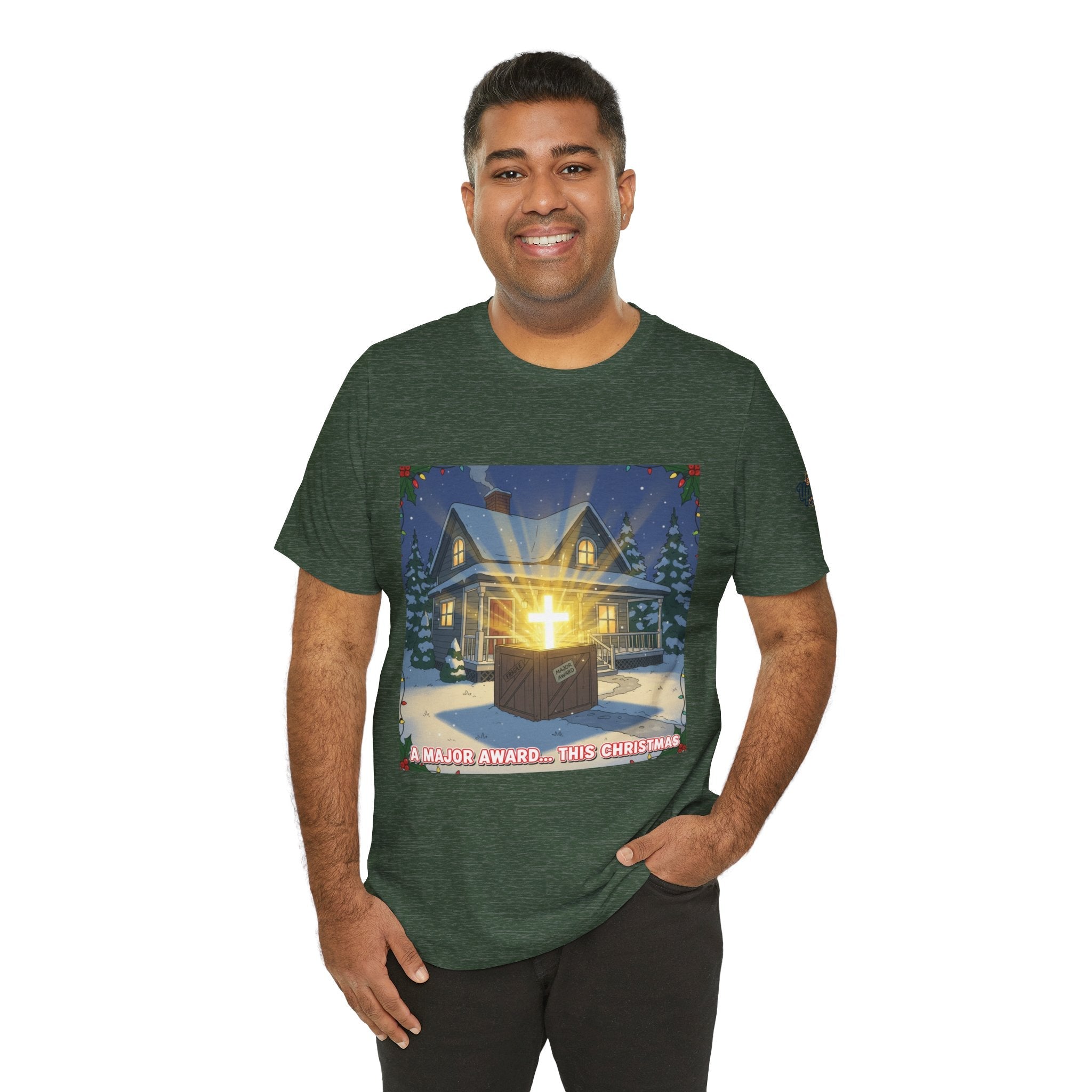 A Major Award This Christmas T-shirt – Fragile Leg Lamp Parody Cross Unboxing Christian T-shirt for Hilarious Faith & Holiday Glow Printify