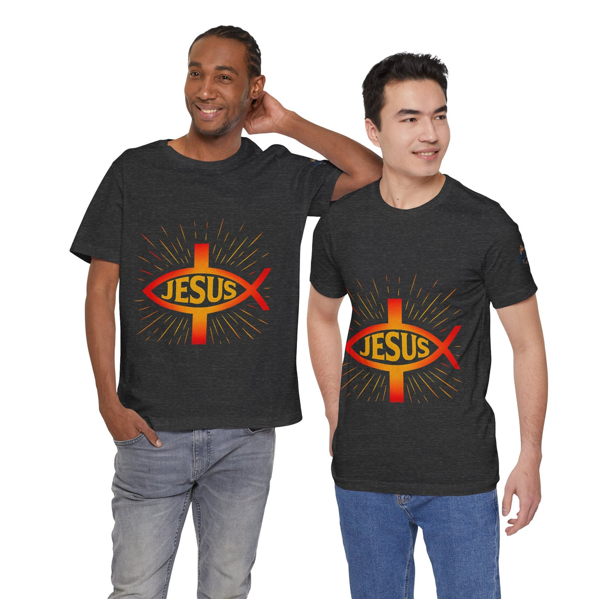 Jesus Ichthys T-shirt – Christian Fish Symbol with Cross & Jesus Inscription T-shirt for Eternal Faith & Streetwear Printify