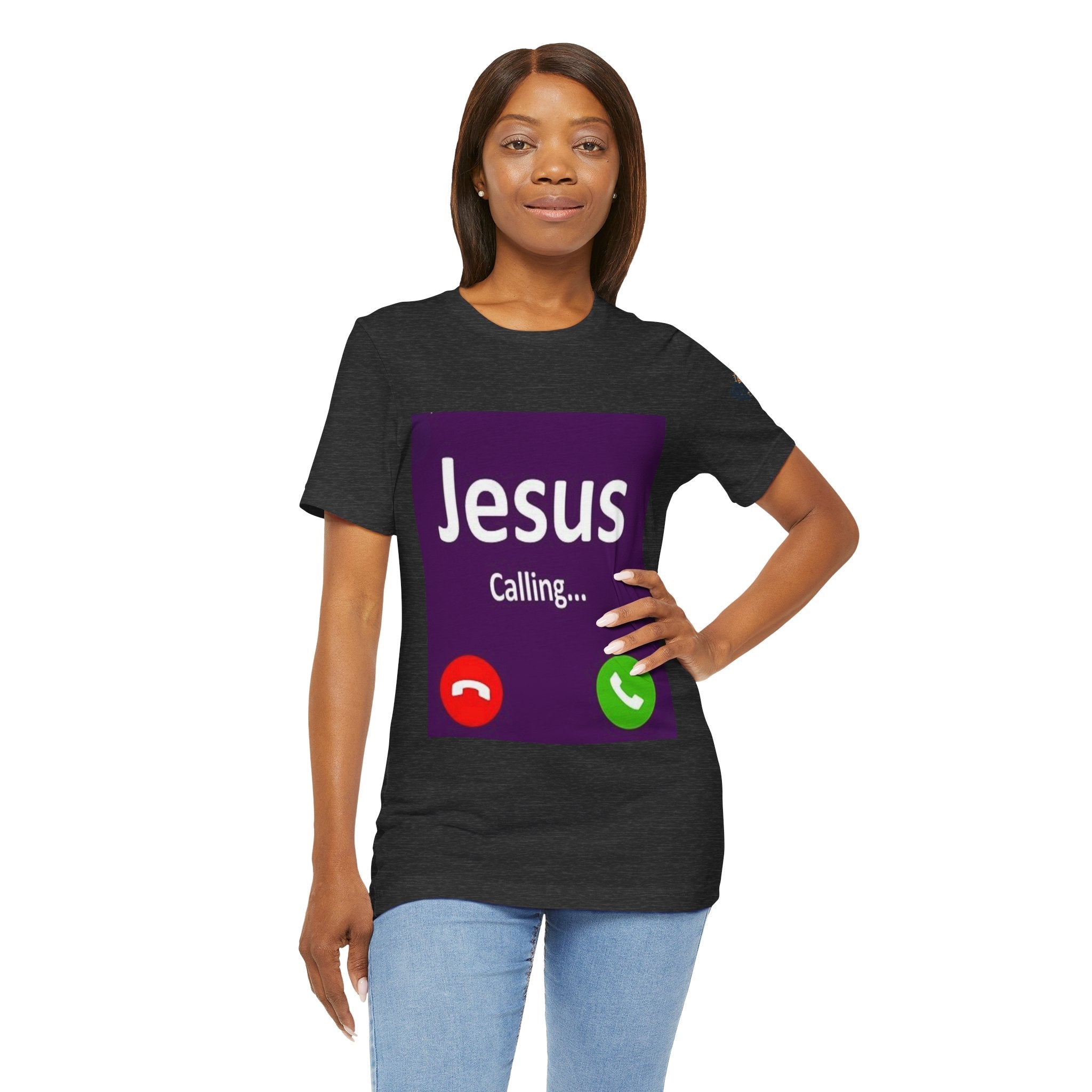 Jesus Calling T-shirt – Funny Cell Phone Screen Christian T-shirt for Divine Connection & Faith Humor Printify