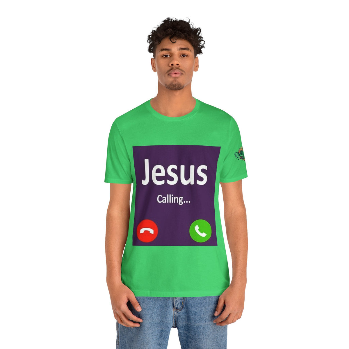 Jesus Calling T-shirt – Funny Cell Phone Screen Christian T-shirt for Divine Connection & Faith Humor Printify