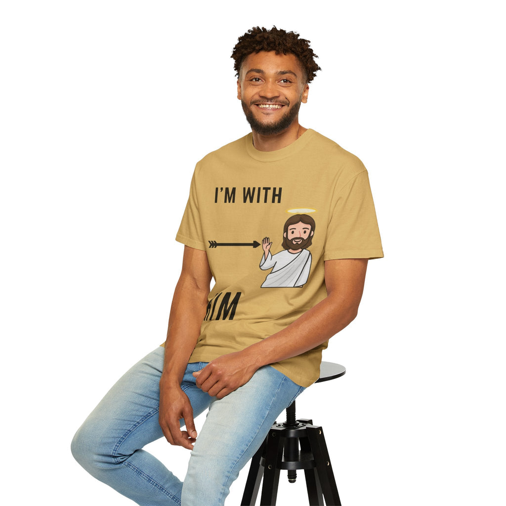 🔥 I’m With Him → Christian T-Shirt | Arrow Pointing to Jesus | Minimalist Faith Tee | Subtle Cross Design | Bible-Inspired Apparel by Uplifted Gear Printify