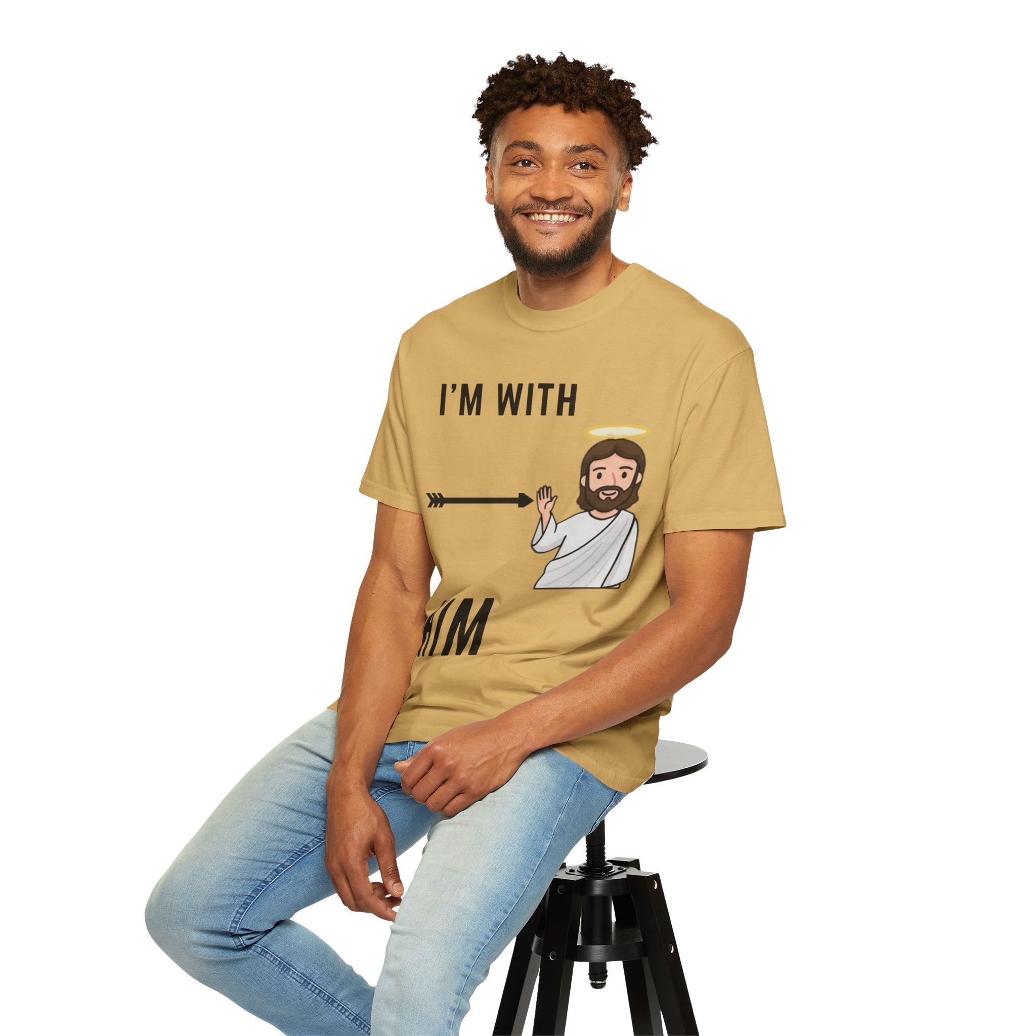🔥 I’m With Him → Christian T-Shirt | Arrow Pointing to Jesus | Minimalist Faith Tee | Subtle Cross Design | Bible-Inspired Apparel by Uplifted Gear Printify