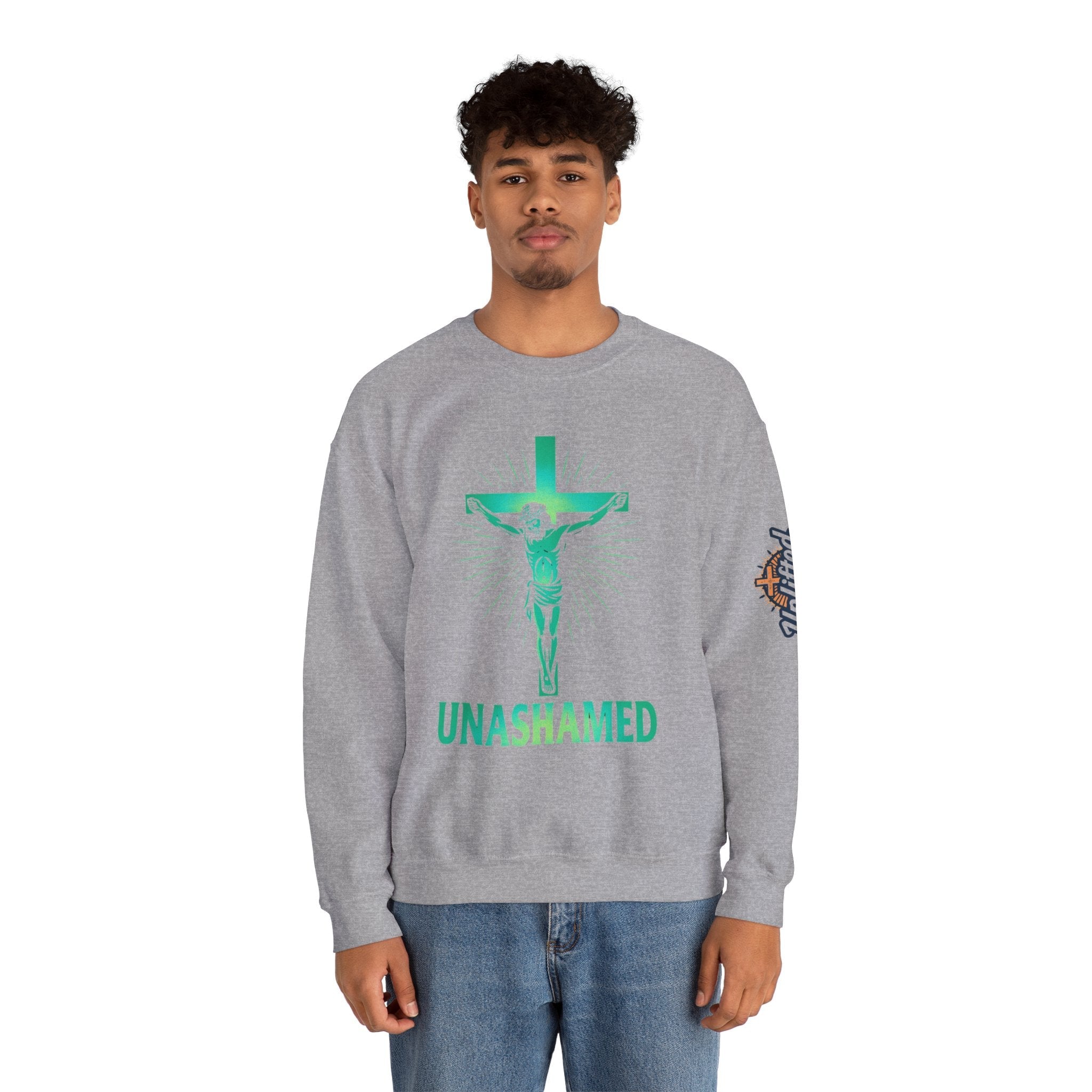 Unashamed Sweatshirt – Romans 1:16 Crucifixion Christian Sweatshirt for Bold Unwavering Faith Printify