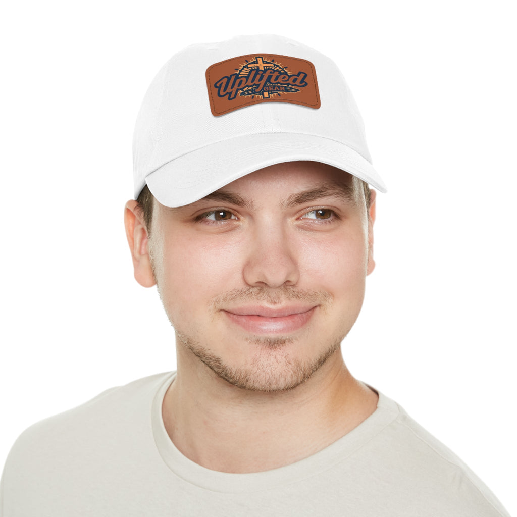Uplifted Gear Leather Patch Dad Hat — Vintage Aviation Logo Cap Printify