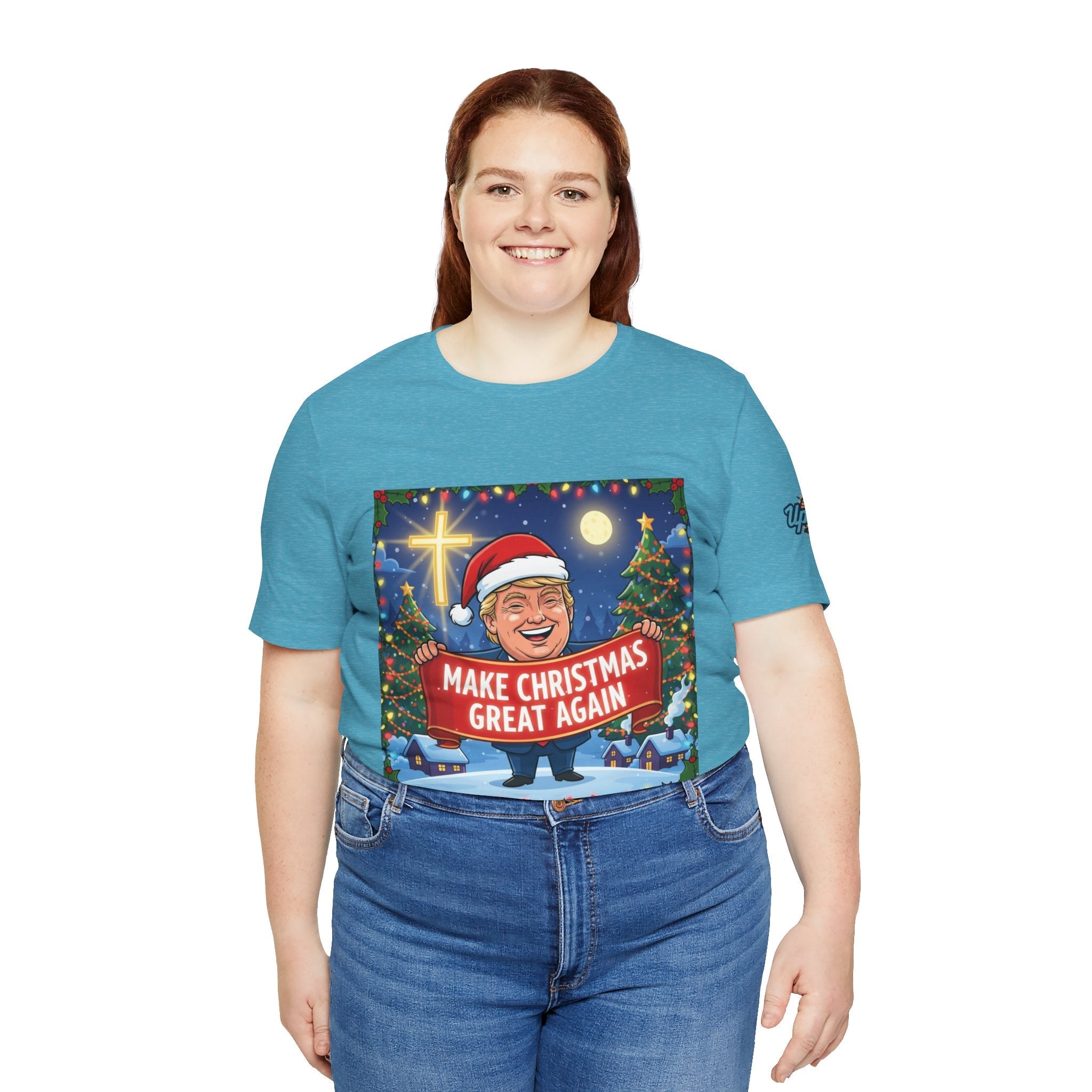 🎄 Make Christmas Great Again – Patriotic Christian Christmas T-Shirt | Bold Holiday Faith Tee | Red & White Banner Design | Uplifted Gear Printify