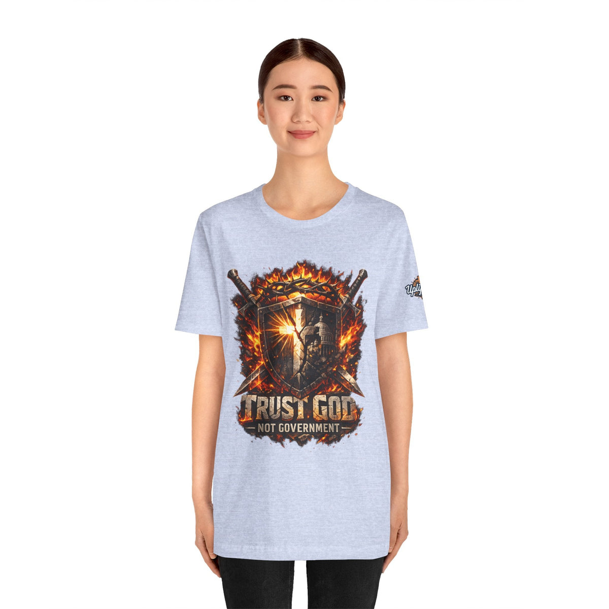 Trust God Not Government Shield Tee — Patriotic Christian Faith T-Shirt Printify