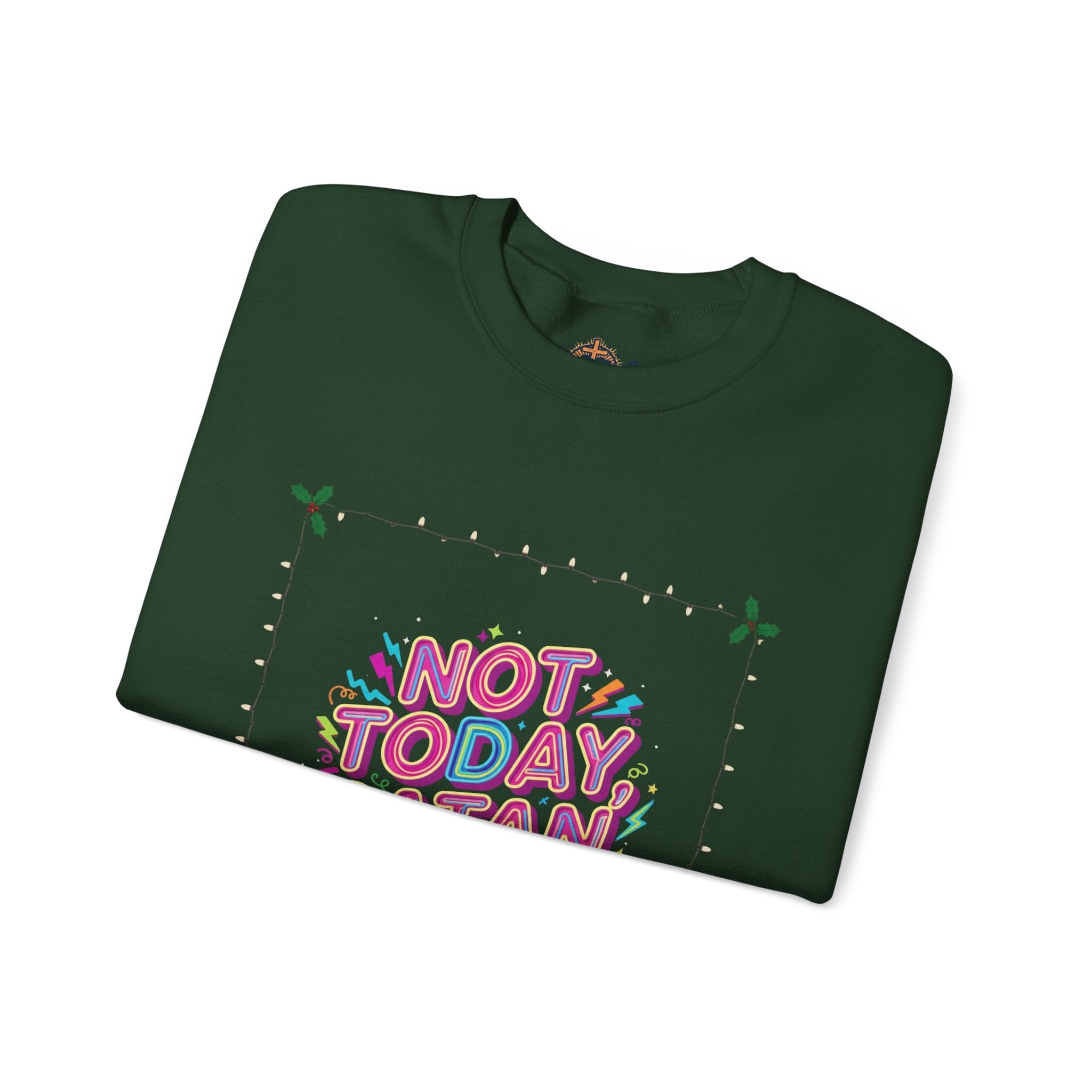 🔥 Not Today, Satan – Retro 90s Christian Sweatshirt | Neon Faith Tee | Funky Cartoon Devil | Bold Bible Verse Shirt | Uplifted Gear Printify