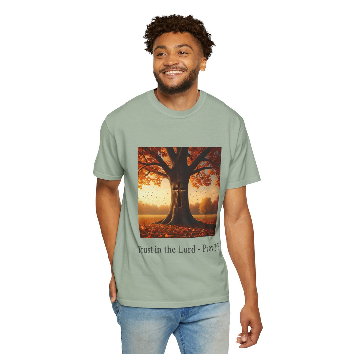 Trust in the Lord T-Shirt – Autumn Tree Christian Tee with Proverbs 3:5 Printify