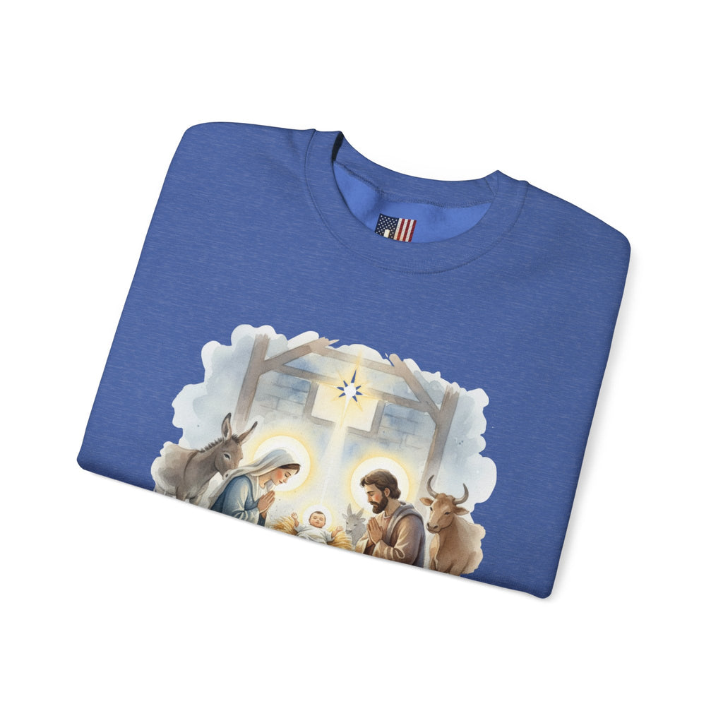 Unto Us a Child is Born Sweatshirt – Isaiah 9:6 Nativity Manger Scene Christian Christmas Sweatshirt for Holy Night Faith Printify