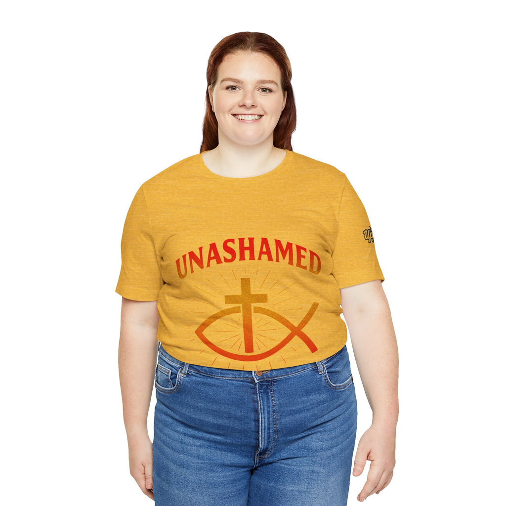 Unashamed T-shirt – Ichthys Jesus Fish & Cross Christian T-shirt for Romans 1:16 Bold Faith Printify