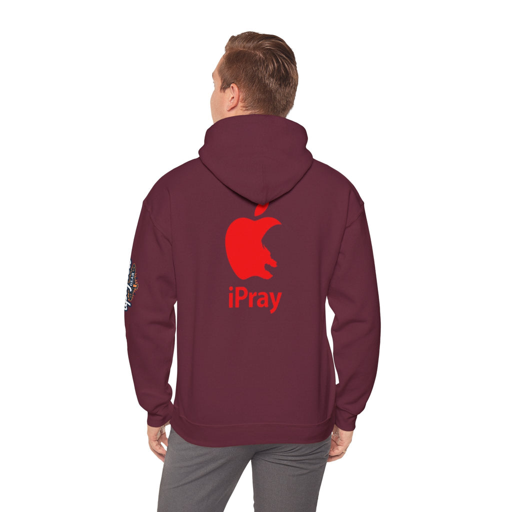 iPray Apple Logo Hoodie — Funny Christian Hoodie (Minimal Red Apple Graphic) Printify