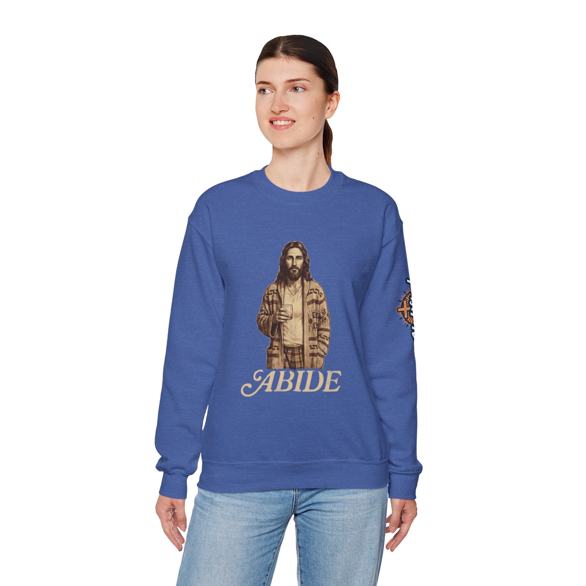 Abide Jesus Sweatshirt — Vintage 'The Dude' Religious Graphic Sweatshirt Printify