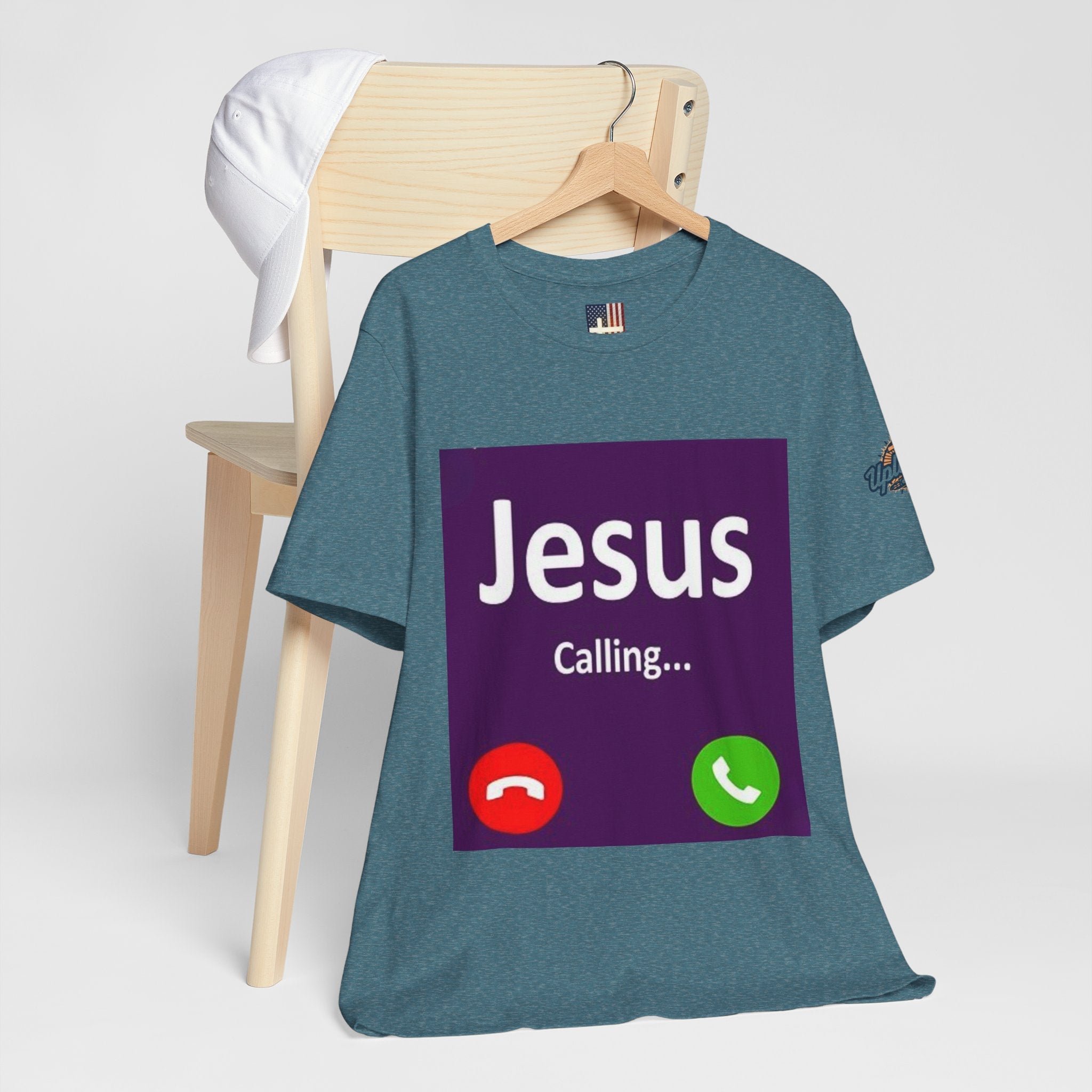 Jesus Calling T-shirt – Funny Cell Phone Screen Christian T-shirt for Divine Connection & Faith Humor Printify