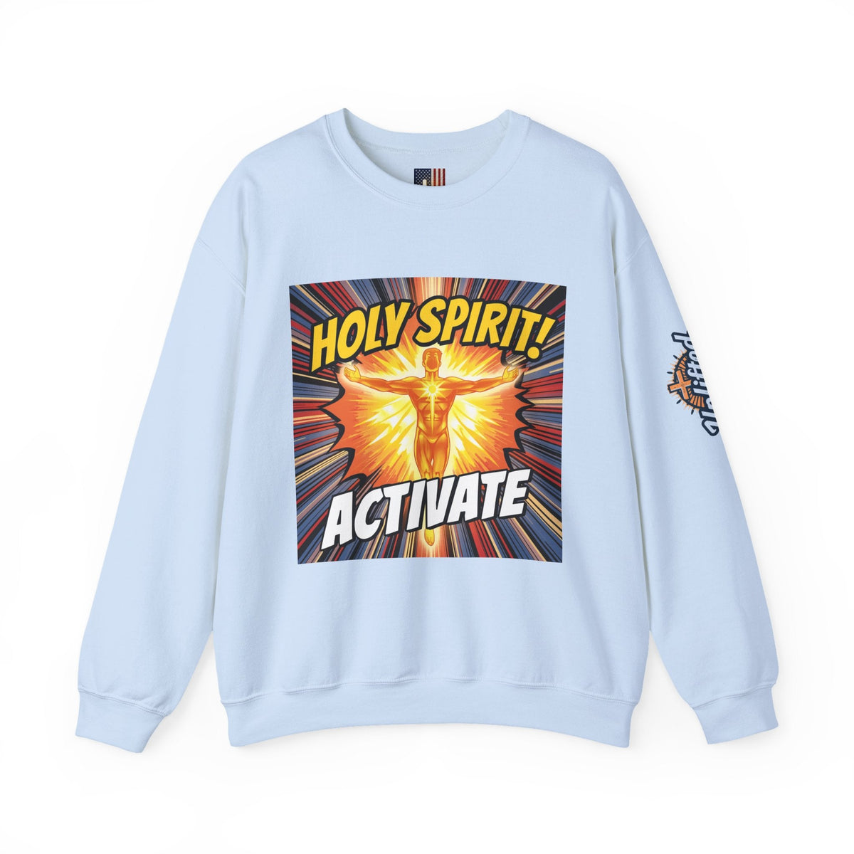 Holy Spirit Activate Sweatshirt – Superhero Christian Sweatshirt with Vibrant Power-Up Design for Faith-Fueled Boldness Printify