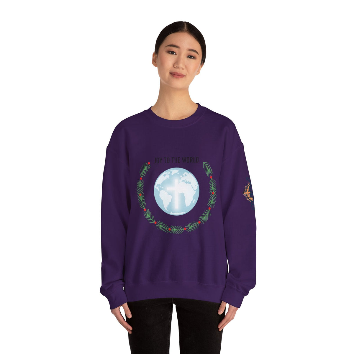 Joy to the World Sweatshirt – Wreath Earth Nativity Christian Christmas Sweatshirt for Isaiah 9:6 Holiday Faith & Festive Joy Printify
