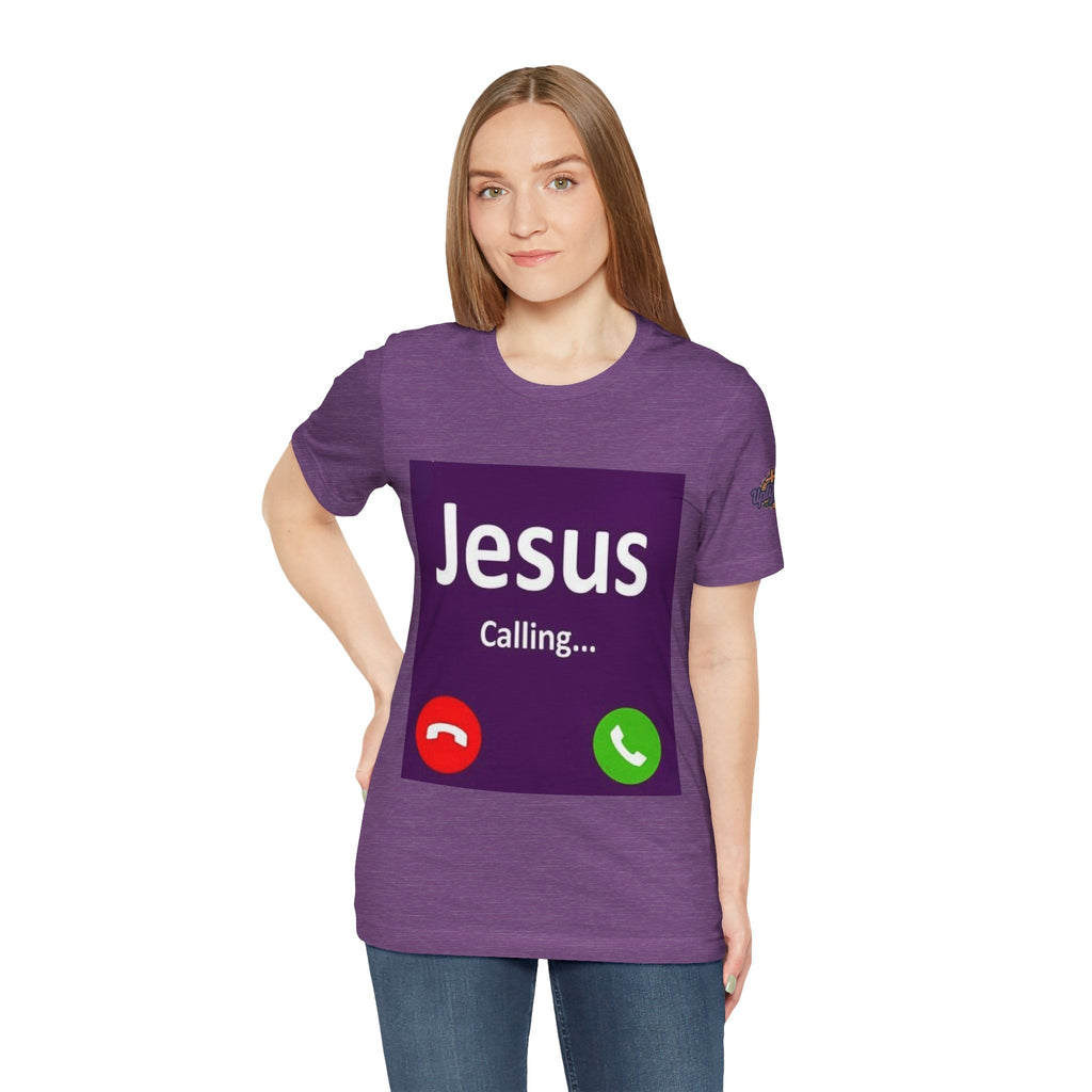 Jesus Calling T-shirt – Funny Cell Phone Screen Christian T-shirt for Divine Connection & Faith Humor Printify