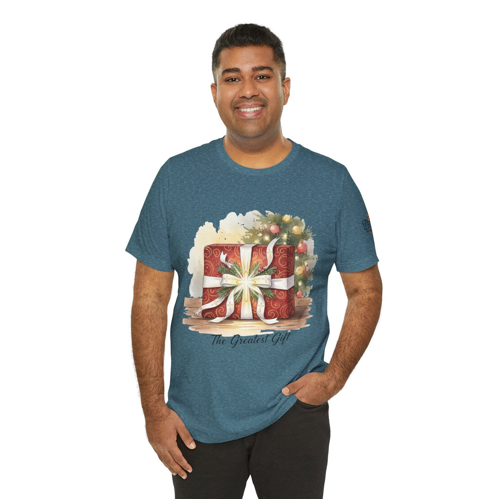 The Greatest Gift T-shirt – Cross Bow Present Christian T-shirt for Christmas Salvation & Eternal Faith Printify