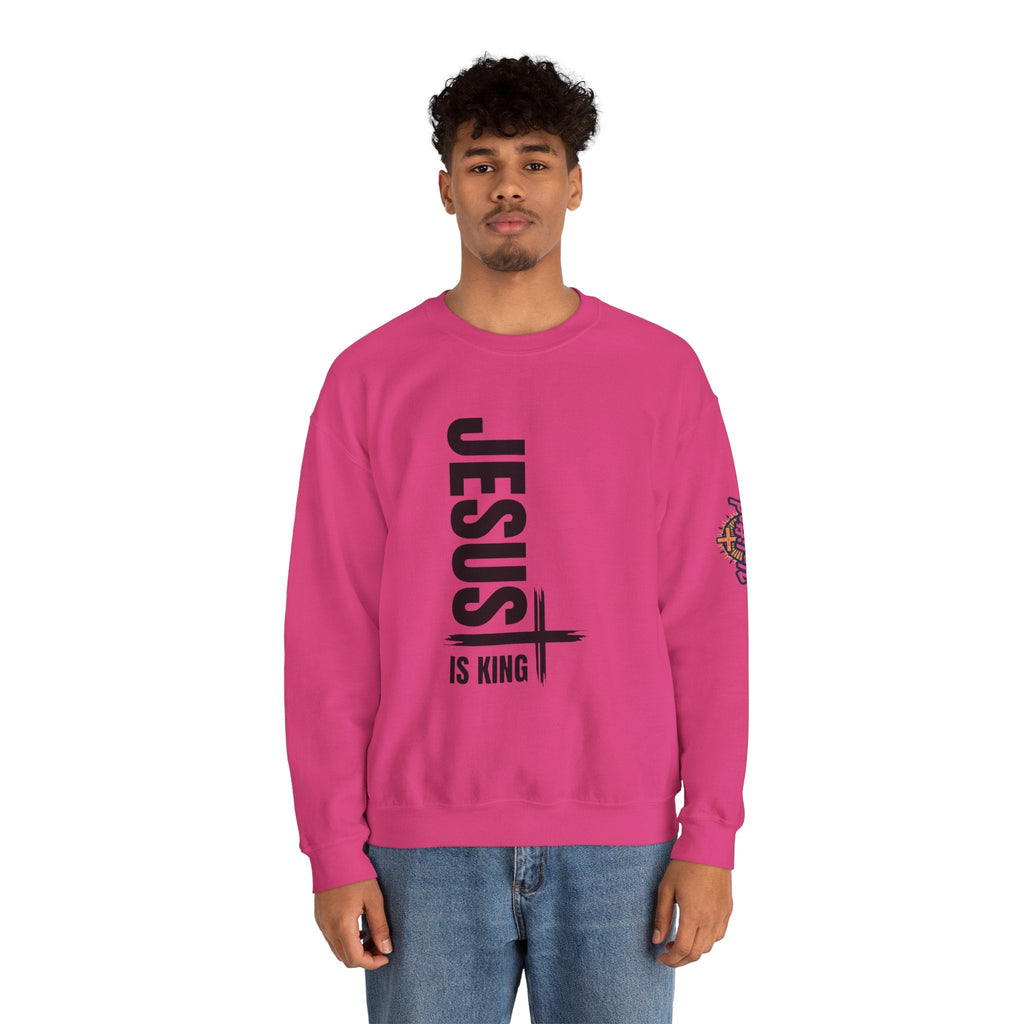 Jesus Is King Sweatshirt | Modern Typographic Cross Christian Sweatshirt Printify