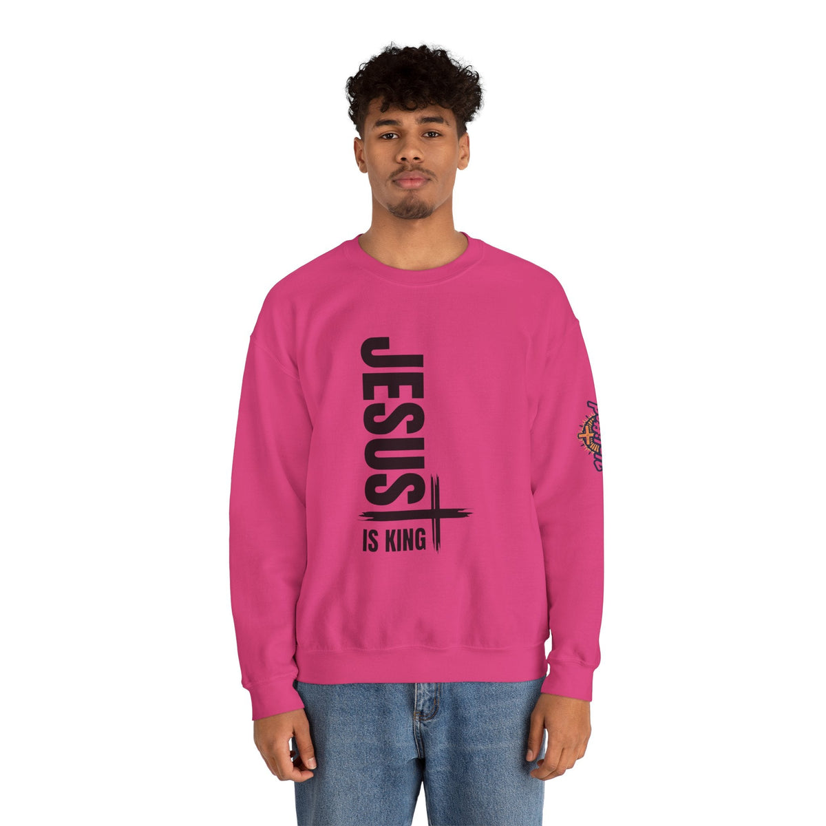 Jesus Is King Sweatshirt | Modern Typographic Cross Christian Sweatshirt Printify