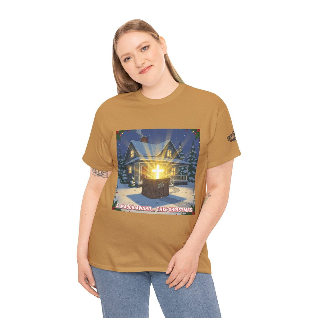 A Major Award This Christmas T-shirt – Fragile Leg Lamp Parody Cross Unboxing Christian T-shirt for Hilarious Faith & Holiday Glow Printify
